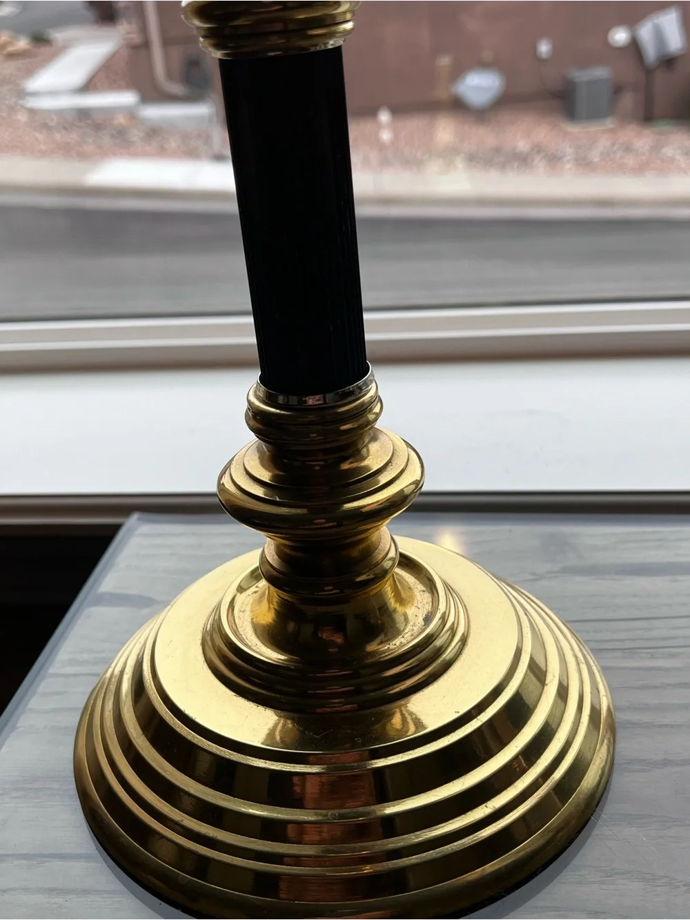 Vintage (Stiffel?) Brass & Black Swing-Arm Table Lamp Shade not included